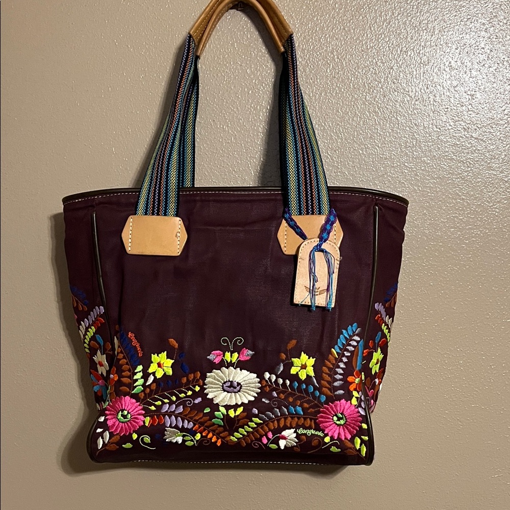Consuela Burgundy Floral Embroidered Tote
